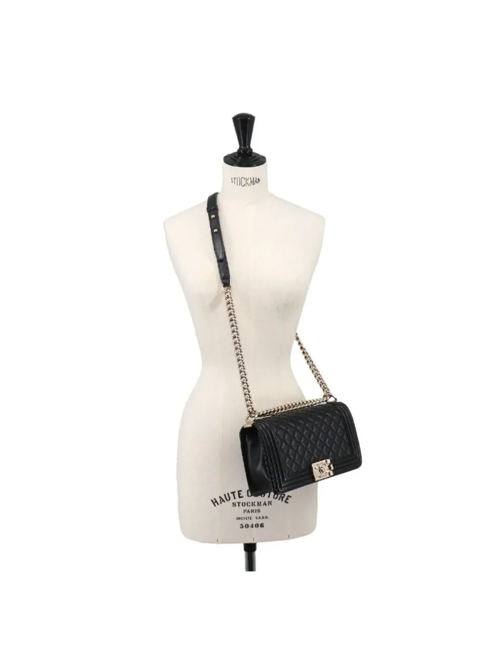 Chanel Boy Chain Shoulder Bag Lambskin Black Gold
